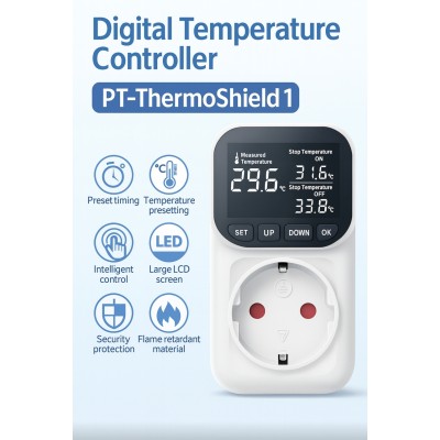 Дигитален - Термостат PT-ThermoShield 1 – Температурен Контролер - 16A за Отоплителни Кабели - Оранжерии и Палми