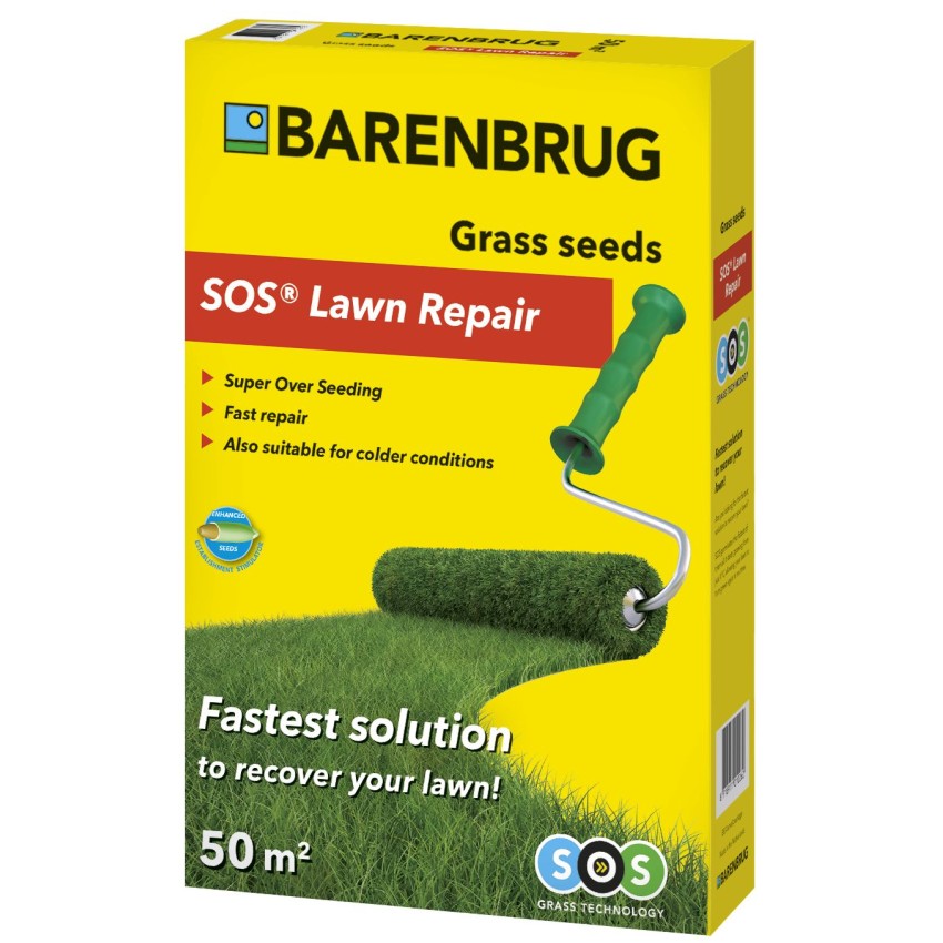 Професионална тревна смес за възстановяване на морава Barenbrug SOS Lawn Repair 1 кг – Бърз ремонт на тревни площи до 50 м²